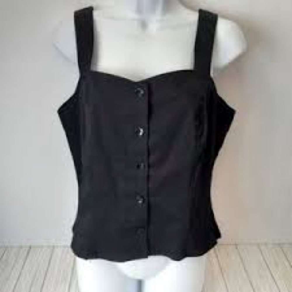 Vintage AGB Elegant Button front Black Women's Top Sleeveless Blouse,Camisole 10